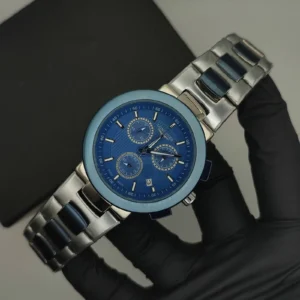 Master Grade Chronograph Watch – Silver Blue Chain (Black Dial)