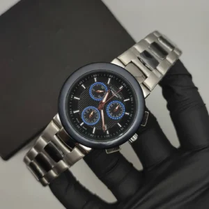 Master Grade Chronograph Watch – Silver Black Chain (Black Dial) 2