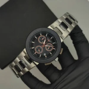 Master Grade Chronograph Watch – Silver Black Chain (Black Dial) 1