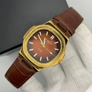 Luxurious Gold Watch with Brown Leather Strap ( Brown Dial )